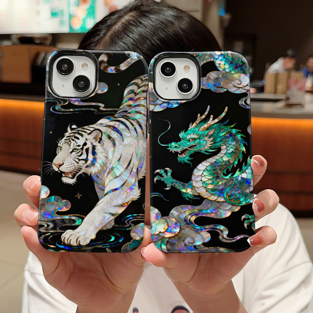 Phone Cases Silicone - Stylish Tiger Dragon Marble Texture Printed