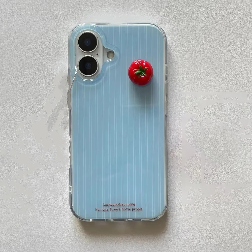 Phone Cases Cute Iphone 13 - Cute Blue Stripe Funny Stereoscopic Tomato